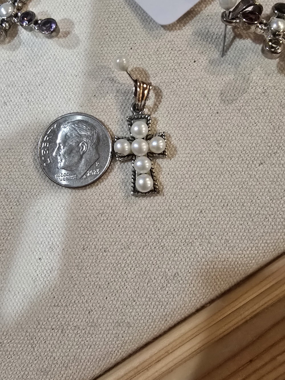 Freshwater Pearl Cross Pendant Sterling Silver